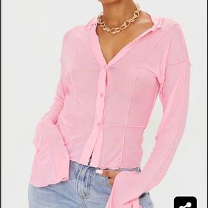 Pink pretty little thing mesh button up